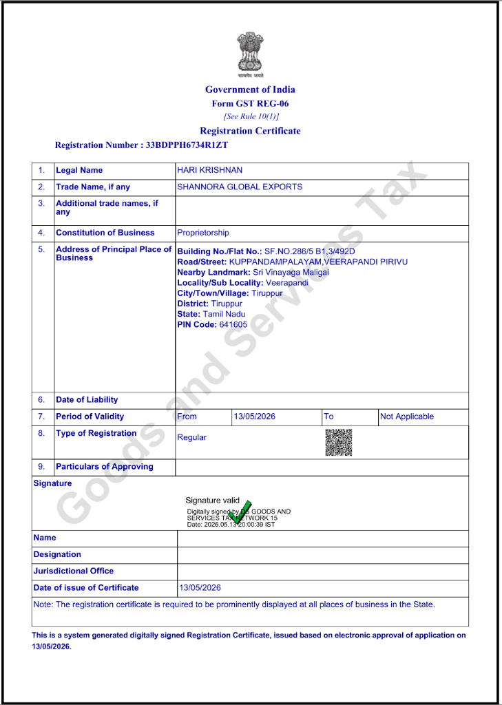 GST Registration Certificate